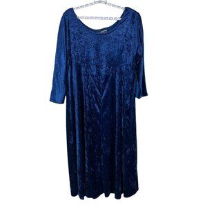Molly Malloy Dress Womens‎ 16 Blue Crushed Velvet Midi A-Line Long Sleeve Gothic